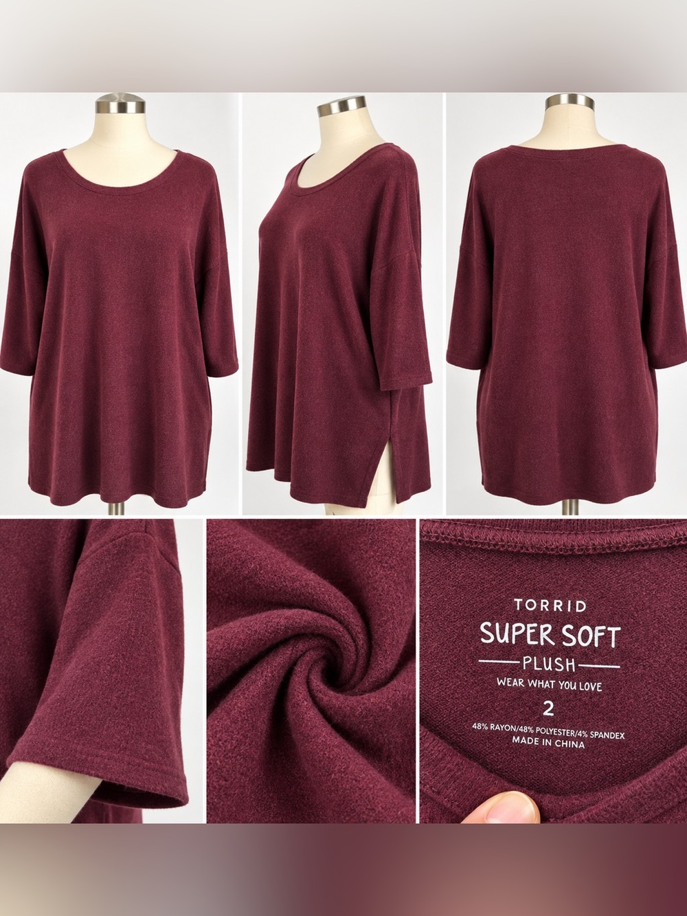 Torrid Super Soft Plush Tunic Top – Size 2 – Burgundy